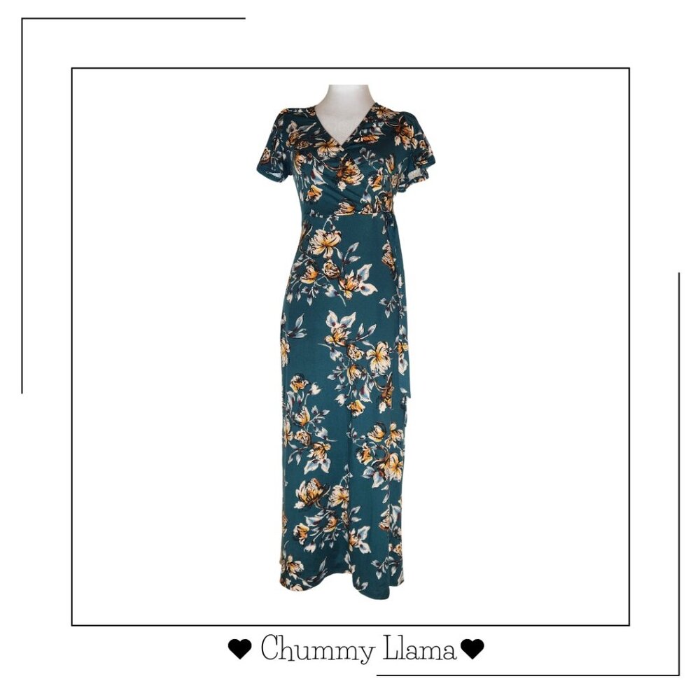 Fortune + Ivy Navy Floral Faux Wrap Midi Dress – Size S, Flowy & Chic Poshmark
